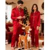 image:imageSWOMOG Family Matching Pajamas Set Silk Satin Button Down Sleepwear Long Sleeve Nightwear 2 Pcs Pj SetZ  Double Piping  Red