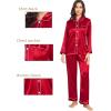 image:imageSWOMOG Family Matching Pajamas Set Silk Satin Button Down Sleepwear Long Sleeve Nightwear 2 Pcs Pj SetZ  Double Piping  Red