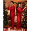image:imageSWOMOG Family Matching Pajamas Set Silk Satin Button Down Sleepwear Long Sleeve Nightwear 2 Pcs Pj SetZ  Double Piping  Scarlet Red