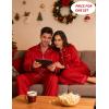 image:imageSWOMOG Family Matching Pajamas Set Silk Satin Button Down Sleepwear Long Sleeve Nightwear 2 Pcs Pj SetZ  Double Piping  Scarlet Red