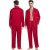image:imageSWOMOG Family Matching Pajamas Set Silk Satin Button Down Sleepwear Long Sleeve Nightwear 2 Pcs Pj SetZ  Double Piping  Scarlet Red