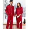 image:imageSWOMOG Family Matching Pajamas Set Silk Satin Button Down Sleepwear Long Sleeve Nightwear 2 Pcs Pj SetZ  Double Piping  Scarlet Red