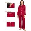 image:imageSWOMOG Family Matching Pajamas Set Silk Satin Button Down Sleepwear Long Sleeve Nightwear 2 Pcs Pj SetZ  Double Piping  Scarlet Red