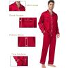 image:imageSWOMOG Family Matching Pajamas Set Silk Satin Button Down Sleepwear Long Sleeve Nightwear 2 Pcs Pj SetZ  Double Piping  Scarlet Red