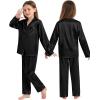 image:imageSWOMOG Family Matching Pajamas Silk Satin Long Sleeve Sleepwear Soft Button Down Loungewear 2 Pcs Pj SetBlack