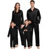 image:imageSWOMOG Family Matching Pajamas Silk Satin Long Sleeve Sleepwear Soft Button Down Loungewear 2 Pcs Pj SetBlack