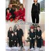 image:imageSWOMOG Family Matching Pajamas Silk Satin Long Sleeve Sleepwear Soft Button Down Loungewear 2 Pcs Pj SetBlack