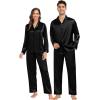 image:imageSWOMOG Family Matching Pajamas Silk Satin Long Sleeve Sleepwear Soft Button Down Loungewear 2 Pcs Pj SetBlack
