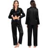 image:imageSWOMOG Family Matching Pajamas Silk Satin Long Sleeve Sleepwear Soft Button Down Loungewear 2 Pcs Pj SetBlack