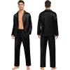 image:imageSWOMOG Family Matching Pajamas Silk Satin Long Sleeve Sleepwear Soft Button Down Loungewear 2 Pcs Pj SetBlack