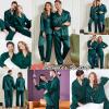 image:imageSWOMOG Family Matching Pajamas Silk Satin Long Sleeve Sleepwear Soft Button Down Loungewear 2 Pcs Pj SetDark Green