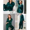 image:imageSWOMOG Family Matching Pajamas Silk Satin Long Sleeve Sleepwear Soft Button Down Loungewear 2 Pcs Pj SetDark Green
