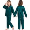 image:imageSWOMOG Family Matching Pajamas Silk Satin Long Sleeve Sleepwear Soft Button Down Loungewear 2 Pcs Pj SetDark Green