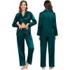 image:imageSWOMOG Family Matching Pajamas Silk Satin Long Sleeve Sleepwear Soft Button Down Loungewear 2 Pcs Pj SetDark Green