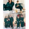 image:imageSWOMOG Family Matching Pajamas Silk Satin Long Sleeve Sleepwear Soft Button Down Loungewear 2 Pcs Pj SetDark Green