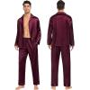 image:imageSWOMOG Family Matching Pajamas Silk Satin Long Sleeve Sleepwear Soft Button Down Loungewear 2 Pcs Pj SetDark Wine Red