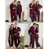 image:imageSWOMOG Family Matching Pajamas Silk Satin Long Sleeve Sleepwear Soft Button Down Loungewear 2 Pcs Pj SetDark Wine Red