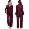 image:imageSWOMOG Family Matching Pajamas Silk Satin Long Sleeve Sleepwear Soft Button Down Loungewear 2 Pcs Pj SetDark Wine Red