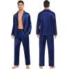 image:imageSWOMOG Family Matching Pajamas Silk Satin Long Sleeve Sleepwear Soft Button Down Loungewear 2 Pcs Pj SetNavy Blue