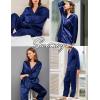 image:imageSWOMOG Family Matching Pajamas Silk Satin Long Sleeve Sleepwear Soft Button Down Loungewear 2 Pcs Pj SetNavy Blue