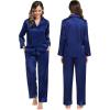 image:imageSWOMOG Family Matching Pajamas Silk Satin Long Sleeve Sleepwear Soft Button Down Loungewear 2 Pcs Pj SetNavy Blue