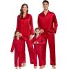 image:imageSWOMOG Family Matching Pajamas Silk Satin Long Sleeve Sleepwear Soft Button Down Loungewear 2 Pcs Pj SetRed