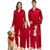 image:imageSWOMOG Family Matching Pajamas Silk Satin Long Sleeve Sleepwear Soft Button Down Loungewear 2 Pcs Pj SetRed