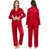 image:imageSWOMOG Family Matching Pajamas Silk Satin Long Sleeve Sleepwear Soft Button Down Loungewear 2 Pcs Pj SetRed