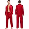 image:imageSWOMOG Family Matching Pajamas Silk Satin Long Sleeve Sleepwear Soft Button Down Loungewear 2 Pcs Pj SetRed