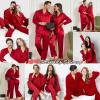 image:imageSWOMOG Family Matching Pajamas Silk Satin Long Sleeve Sleepwear Soft Button Down Loungewear 2 Pcs Pj SetRed