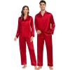 image:imageSWOMOG Family Matching Pajamas Silk Satin Long Sleeve Sleepwear Soft Button Down Loungewear 2 Pcs Pj SetRed