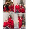 image:imageSWOMOG Family Matching Pajamas Silk Satin Long Sleeve Sleepwear Soft Button Down Loungewear 2 Pcs Pj SetRed