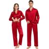 image:imageSWOMOG Family Matching Pajamas Silk Satin Long Sleeve Sleepwear Soft Button Down Loungewear 2 Pcs Pj SetRed