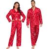 image:imageSWOMOG Family Matching Pajamas Silk Satin Long Sleeve Sleepwear Soft Button Down Loungewear 2 Pcs Pj SetRed Candy Cane