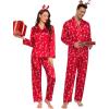 image:imageSWOMOG Family Matching Pajamas Silk Satin Long Sleeve Sleepwear Soft Button Down Loungewear 2 Pcs Pj SetRed Candy Cane