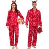image:imageSWOMOG Family Matching Pajamas Silk Satin Long Sleeve Sleepwear Soft Button Down Loungewear 2 Pcs Pj SetRed Candy Cane