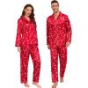 image:imageSWOMOG Family Matching Pajamas Silk Satin Long Sleeve Sleepwear Soft Button Down Loungewear 2 Pcs Pj SetRed Candy Cane