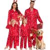 image:imageSWOMOG Family Matching Pajamas Silk Satin Long Sleeve Sleepwear Soft Button Down Loungewear 2 Pcs Pj SetRed Candy Cane