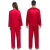 image:imageSWOMOG Family Satin Pajamas Sets Long Sleeve ButtonDown Sleepwear Silky TwoPieces Loungewear PJs SetsCamellia Red