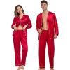 image:imageSWOMOG Family Satin Pajamas Sets Long Sleeve ButtonDown Sleepwear Silky TwoPieces Loungewear PJs SetsCamellia Red