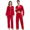 image:imageSWOMOG Family Satin Pajamas Sets Long Sleeve ButtonDown Sleepwear Silky TwoPieces Loungewear PJs SetsCamellia Red