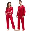 image:imageSWOMOG Family Satin Pajamas Sets Long Sleeve ButtonDown Sleepwear Silky TwoPieces Loungewear PJs SetsCamellia Red