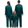 image:imageSWOMOG Family Satin Pajamas Sets Long Sleeve ButtonDown Sleepwear Silky TwoPieces Loungewear PJs SetsDark Green