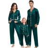 image:imageSWOMOG Family Satin Pajamas Sets Long Sleeve ButtonDown Sleepwear Silky TwoPieces Loungewear PJs SetsDark Green
