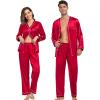 image:imageSWOMOG Family Satin Pajamas Sets Long Sleeve ButtonDown Sleepwear Silky TwoPieces Loungewear PJs SetsRed