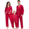 image:imageSWOMOG Family Satin Pajamas Sets Long Sleeve ButtonDown Sleepwear Silky TwoPieces Loungewear PJs SetsRed