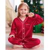 image:imageSWOMOG Family Satin Pajamas Sets Long Sleeve ButtonDown Sleepwear Silky TwoPieces Loungewear PJs SetsRed