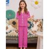 image:imageSWOMOG Girls Pajamas Button Down 2PCS Kids Pajama Set Cute Toddler Sleepwear Short Sleeve with Long PantsHot Pink Leopard