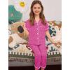 image:imageSWOMOG Girls Pajamas Button Down 2PCS Kids Pajama Set Cute Toddler Sleepwear Short Sleeve with Long PantsHot Pink Leopard