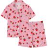 image:imageSWOMOG Girls Pajamas Button Down 2PCS Kids Pajama Set Cute Toddler Sleepwear Short Sleeve with Long PantsTaro Strawberry
